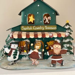 Primitive Santa’s Country Treasures Metal Christmas Holiday Scene Candle Holder